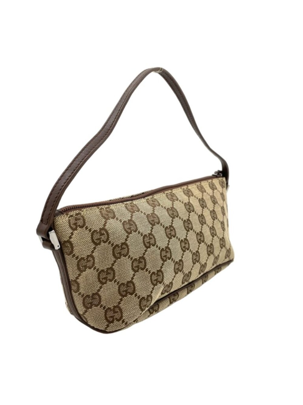 Gucci GG Canvas Pouch Brown Light Handbag Silver - Picture 2 of 13
